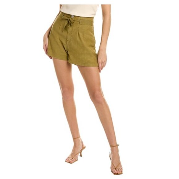 NWT - HuDSON Jeans Paperbag Green Moss 2" Linen-Blend Shorts -